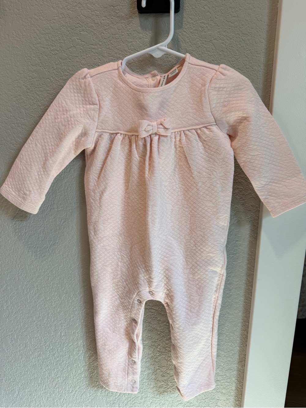 Janie and Jack Light Pink Quilted One-Piece with Bow